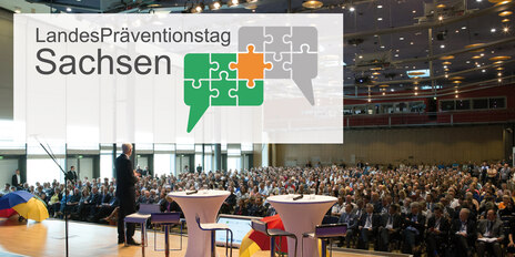 voller Saal zum Deutschen Präventionstag mit Logo Landespräventionstag