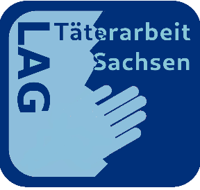 blauer Untergrund mit der Schrift LAG Täterarbeit Sachsen